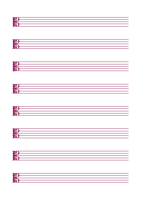五線譜のテンプレート：8段（ハ音）ピンク