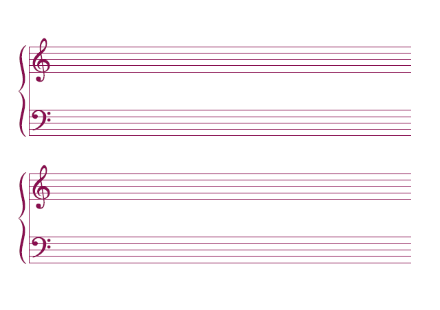 五線譜のテンプレート：4段（大譜表）ピンク