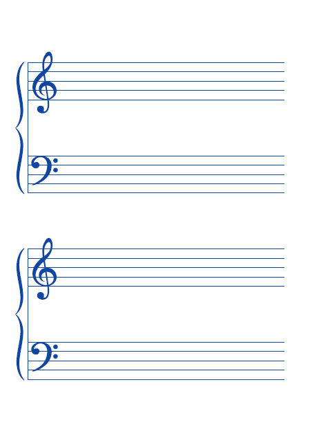 五線譜のテンプレート：4段（大譜表）ブルー
