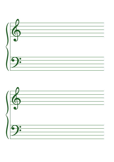 五線譜のテンプレート：4段（大譜表）グリーン
