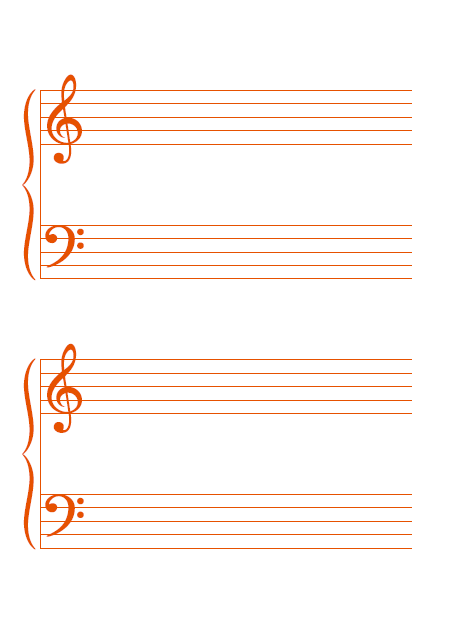 五線譜のテンプレート：4段（大譜表）オレンジ