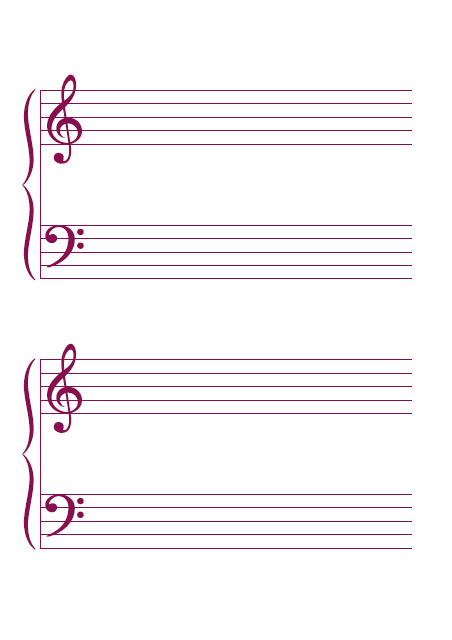 五線譜のテンプレート：大譜表（4段）ピンク