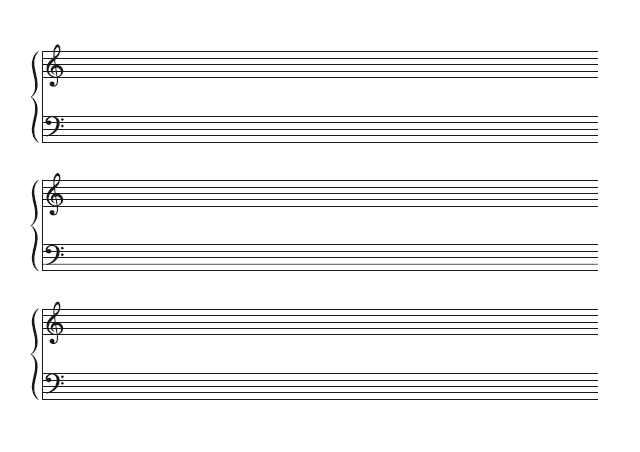 五線譜のテンプレート：6段（大譜表）ブラック
