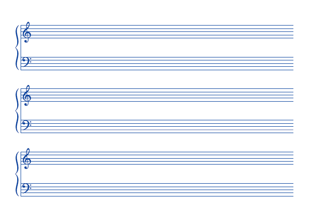 五線譜のテンプレート：6段（大譜表）ブルー