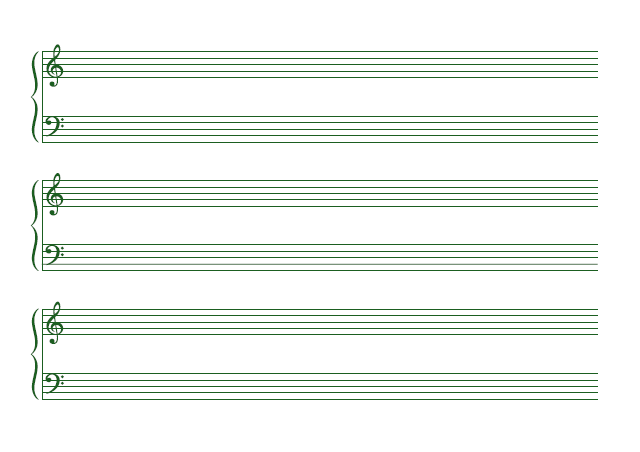 五線譜のテンプレート：6段（大譜表）グリーン
