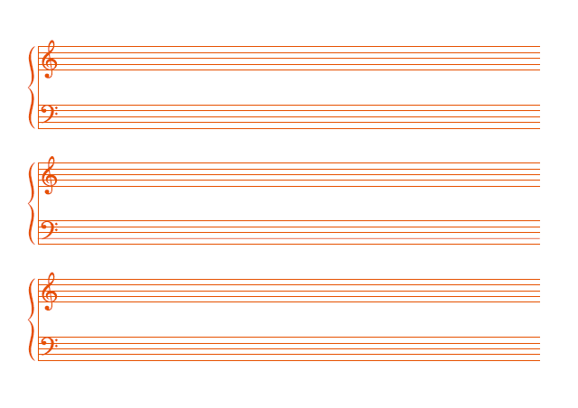 五線譜のテンプレート：6段（大譜表）オレンジ