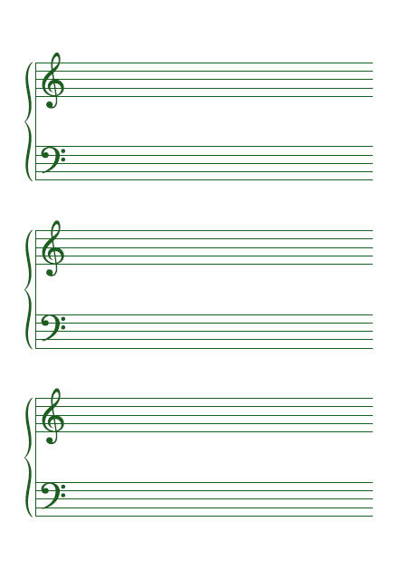 五線譜のテンプレート：大譜表（6段）グリーン