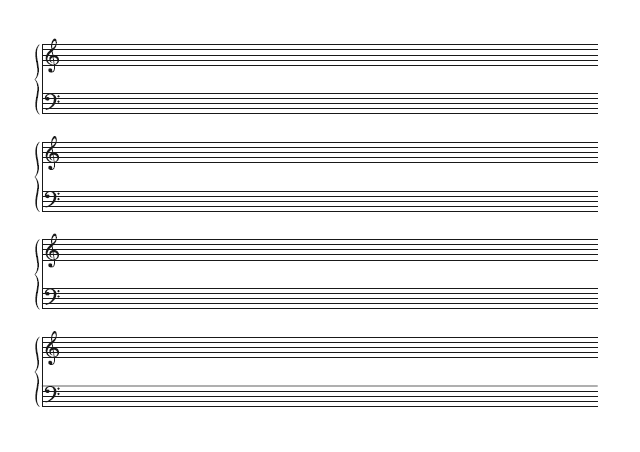 五線譜のテンプレート：大譜表（8段）ブラック
