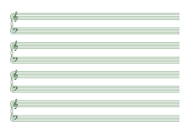 五線譜のテンプレート：8段（大譜表）グリーン