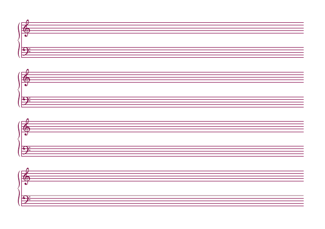 五線譜のテンプレート：8段（大譜表）ピンク