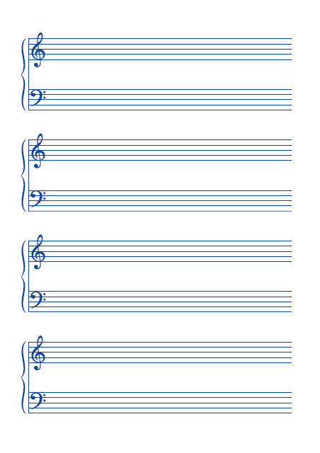 五線譜のテンプレート：8段（大譜表）ブルー