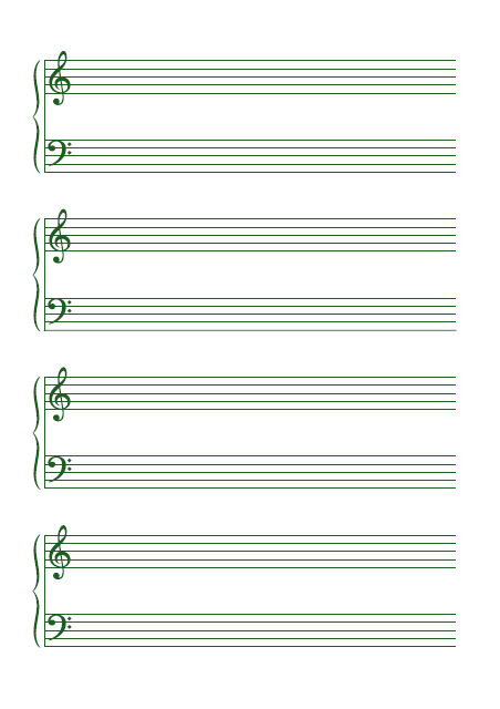 五線譜のテンプレート：大譜表（8段）グリーン