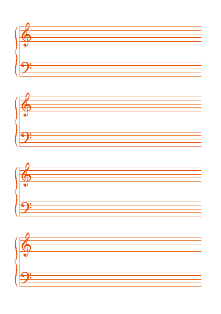五線譜のテンプレート：8段（大譜表）オレンジ