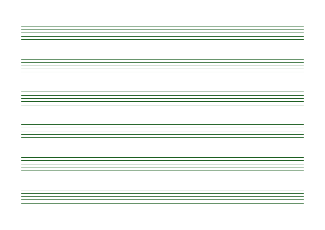 五線譜のテンプレート：五線紙（6段）グリーン