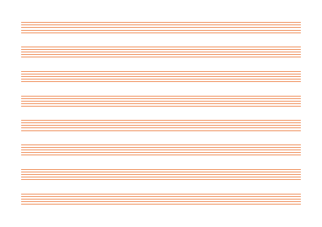 五線譜のテンプレート：8段（五線紙）オレンジ