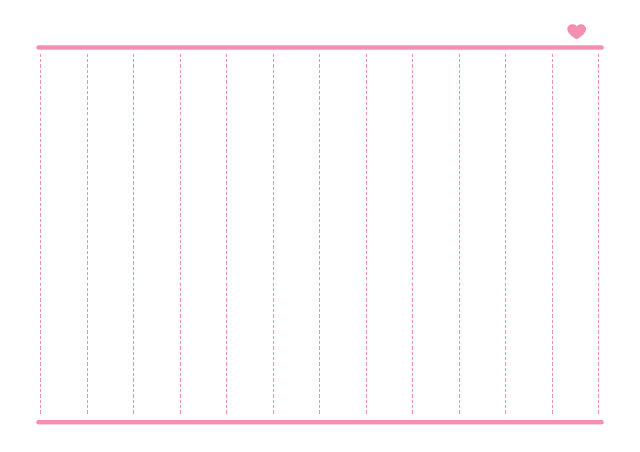 ノートのテンプレート：縦罫（12行）ピンク