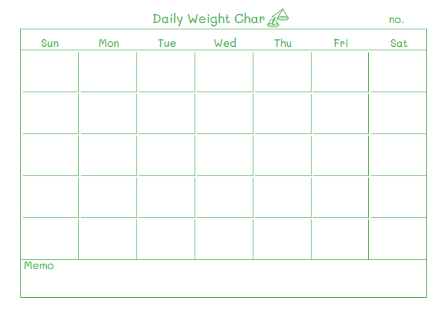 バイタル表のテンプレート：1ヶ月（体重）グリーン
