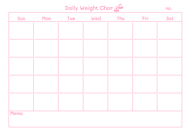 バイタル表のテンプレート：1ヶ月（体重）ピンク